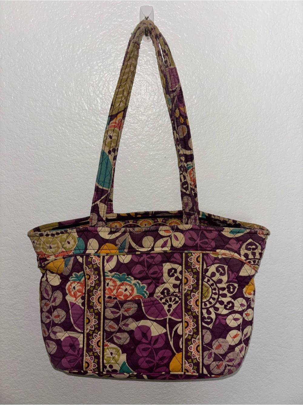 Vera Bradley Purple Plum Crazy Quilted Floral Tote Bag